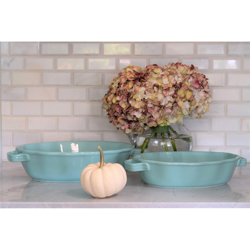 Rosalind Wheeler Galloway 2 Piece Oval Ruffle Ceramic Bakeware Set